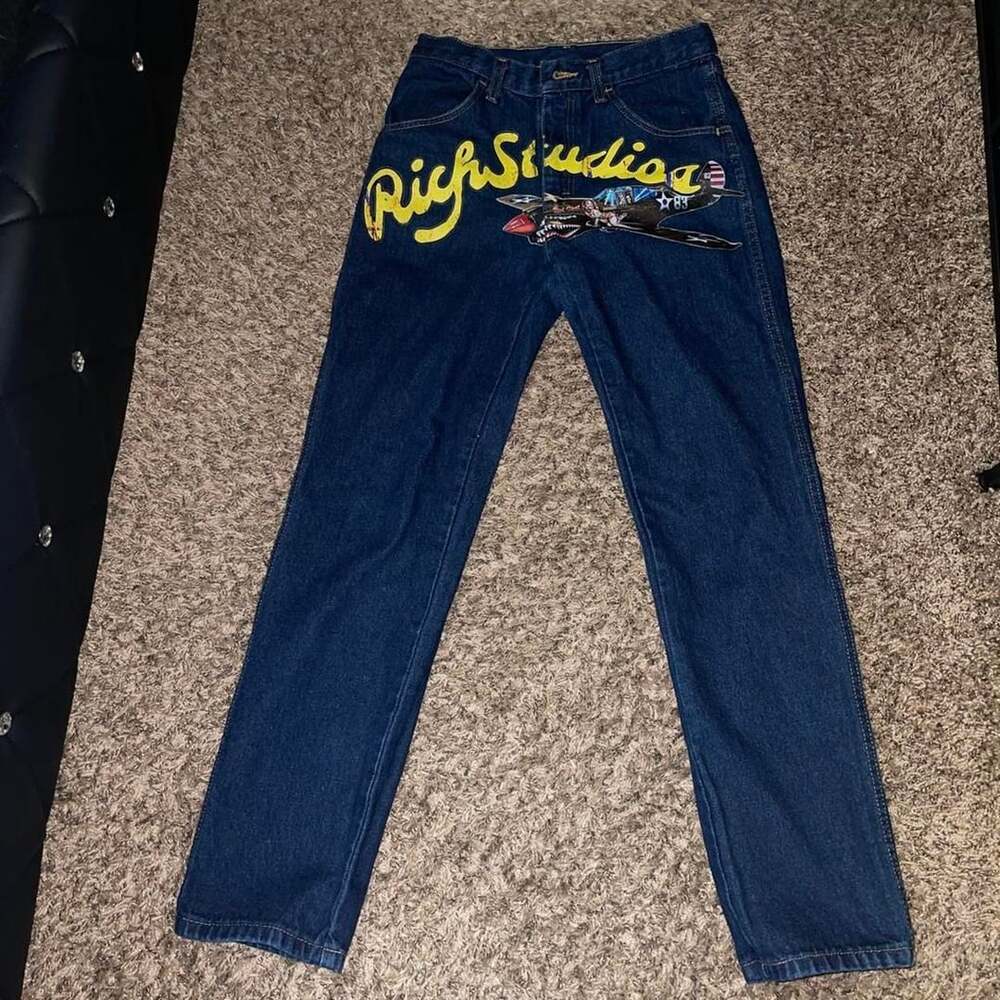 Rich Studio Fighter Jet Graphic Baggy Jeans
